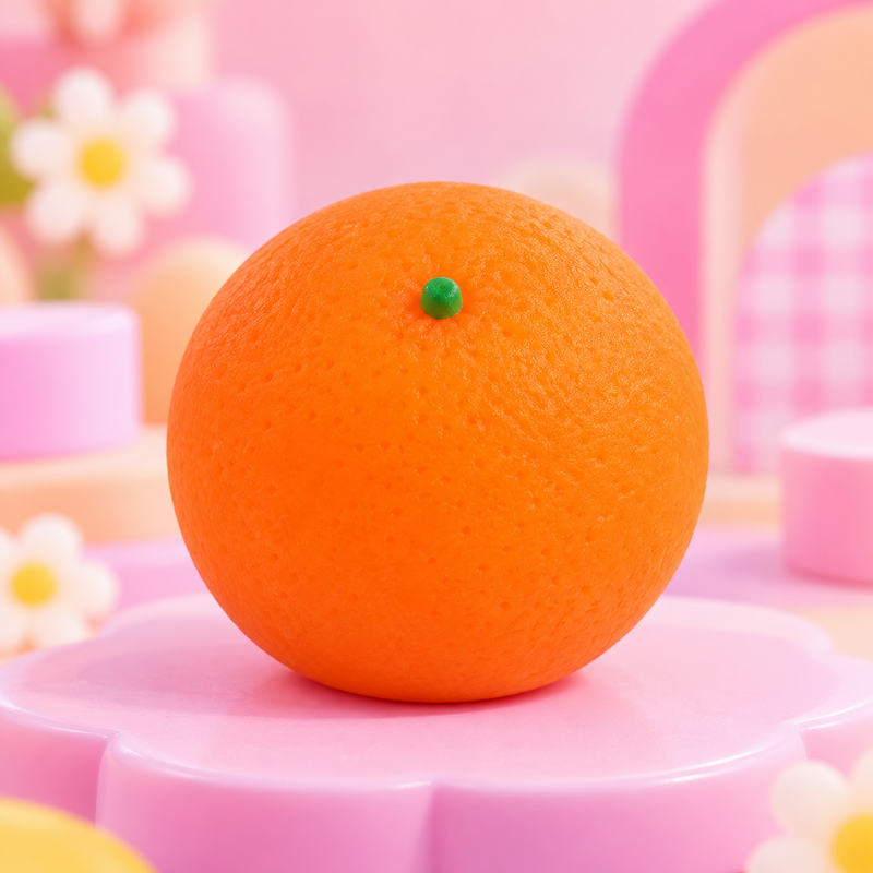 Poppimo Orange Slow-Rebound Squishy on a pink candy pedestal